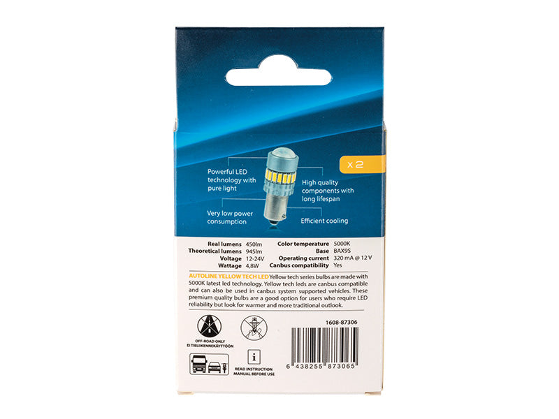 4.8W (450Lm/945Lm) 12/24V AUTOLINE LED автомобильные лампы 2gb, BA9s, 320 мА @12V, холодный белый свет 5000K