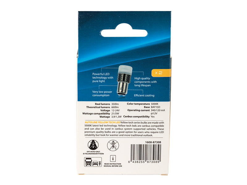 3,9 Вт / 1,3 Вт (320/130Lm/660Lm)) 12V AUTOLINE светодиодные автомобильные лампы 2gb, BAY15d, 340/120 мА @12V, холодный белый свет 5000K