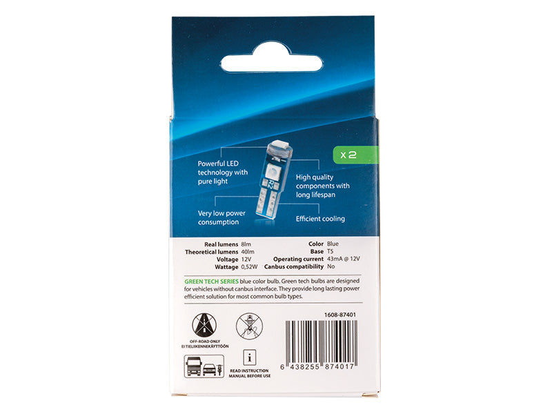 0.52W (8/40Lm) 12V AUTOLINE светодиодные автомобильные лампы 2gb, T5, 43 мА, холодный белый свет 6000K