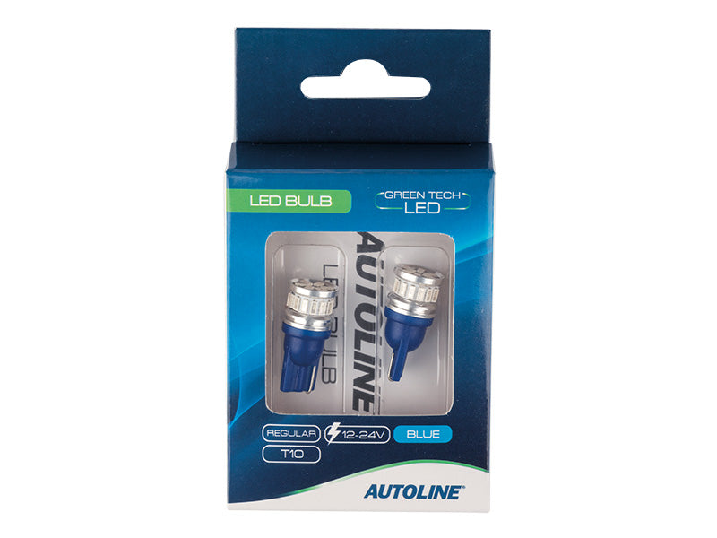 0.7W(80/140Lm) 12/24V AUTOLINE LED-autolambid 2gb, sinine, T10, W2.1x9.5d, 170 mA @12V
