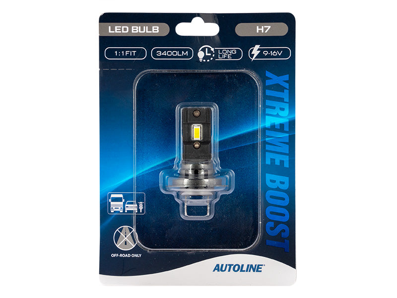 9-16V 3400 Lm AUTOLINE Xtreme Boost LED H7 autospuldze, auksti balta gaisma 5500K