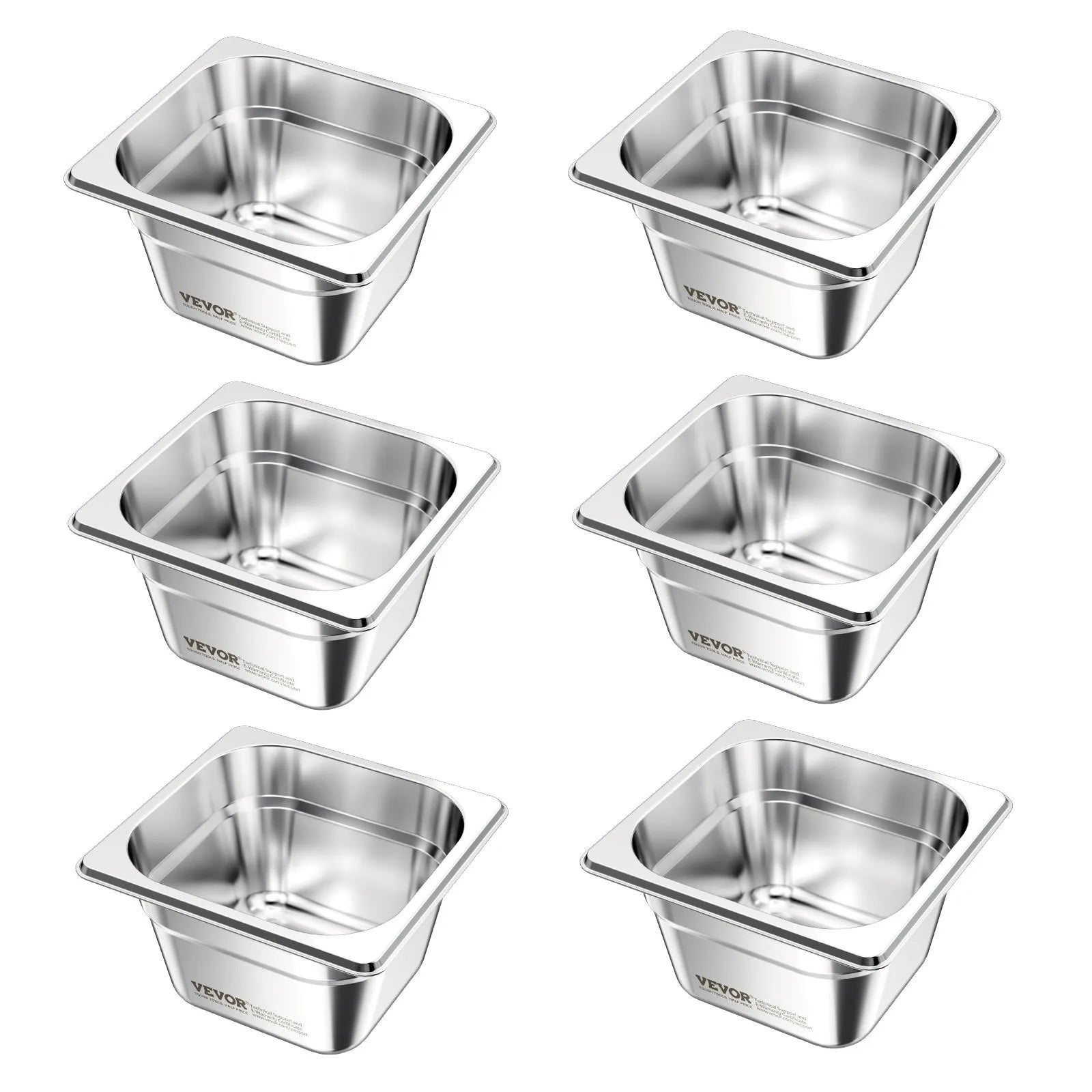 Nerūsējošā tērauda gastronomijas trauki, 1/6 izmērs, dziļums 100 mm, tilpums 1,7 l, 6 gab. komplekts