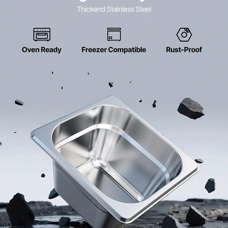 Nerūsējošā tērauda gastronomijas trauki, 1/6 izmērs, dziļums 100 mm, tilpums 1,7 l, 6 gab. komplekts