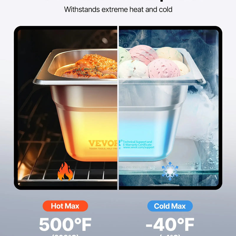 Nerūsējošā tērauda gastronomijas trauki, 1/6 izmērs, dziļums 100 mm, tilpums 1,7 l, 6 gab. komplekts