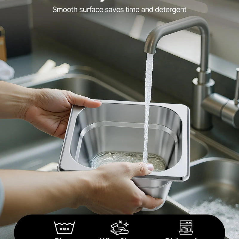 Nerūsējošā tērauda gastronomijas trauki, 1/6 izmērs, dziļums 100 mm, tilpums 1,7 l, 6 gab. komplekts