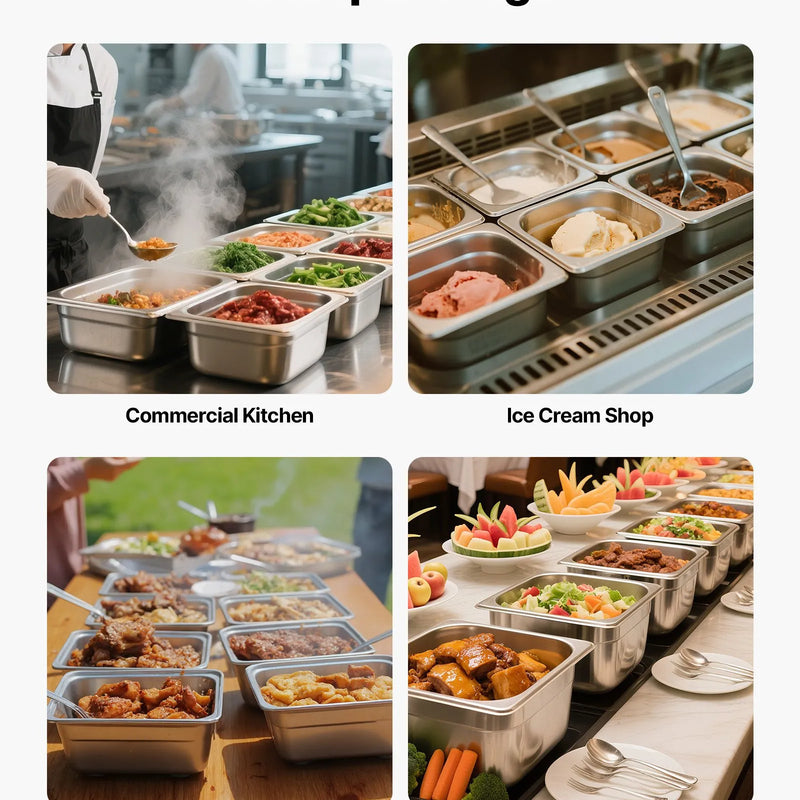 Nerūsējošā tērauda gastronomijas trauki, 1/6 izmērs, dziļums 100 mm, tilpums 1,7 l, 6 gab. komplekts