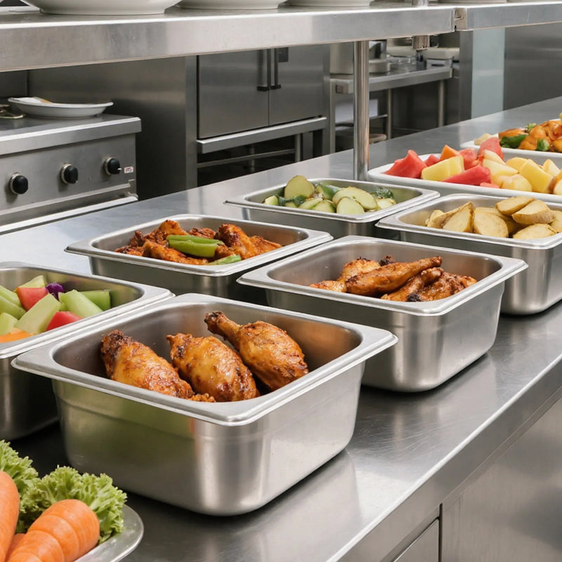 Nerūsējošā tērauda gastronomijas trauki, 1/6 izmērs, dziļums 100 mm, tilpums 1,7 l, 6 gab. komplekts