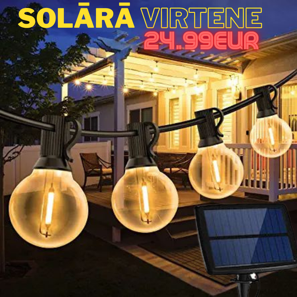 med solpanel 5,5m LED-ljuskälla med 10 GOLD FILAMENT-lampor, vardera 0,5W (240Lm) E12 G40, med högeffektiv solpanel 5,5V 0,5W 120mA, 3,7V 18650 Li 2200mAh, DC3V, IP44