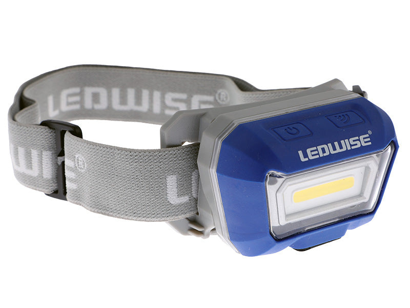 LEDWISE 300Lm LED headlamp with anti-slip headband, motion sensor, IPX5, 3.7V 1500mAh, USB-C charging,