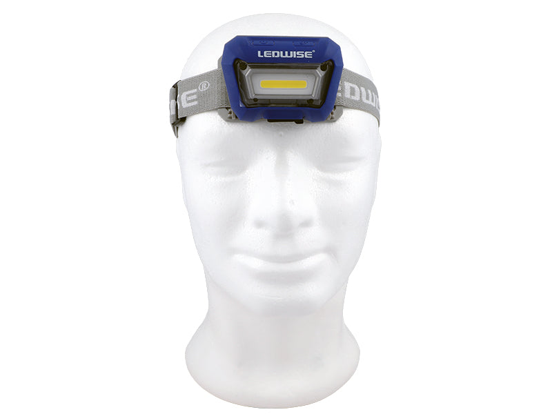 LEDWISE 300Lm LED headlamp with anti-slip headband, motion sensor, IPX5, 3.7V 1500mAh, USB-C charging,