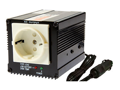 150V 230VAC/12V INTELLIGENT auto inverters, max. Power consumption 15A, 1x230AC box. Transient power handling capacity 300W, idle current 0,3A, 560g, 120x73x73mm