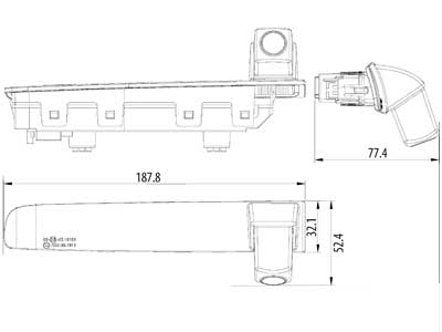 12V aizmugurējā kamera ar bremžu lukturi VW Transporter T5, 187.8x32.1mm