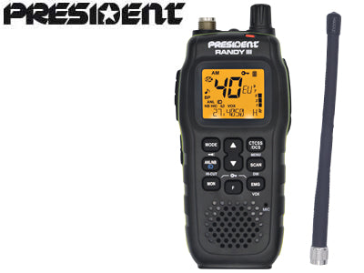 PRESIDENT Randy III Radio, Vikt: 900g, 40 kanaler AM/FM, ciggplugg laddare 12V.
