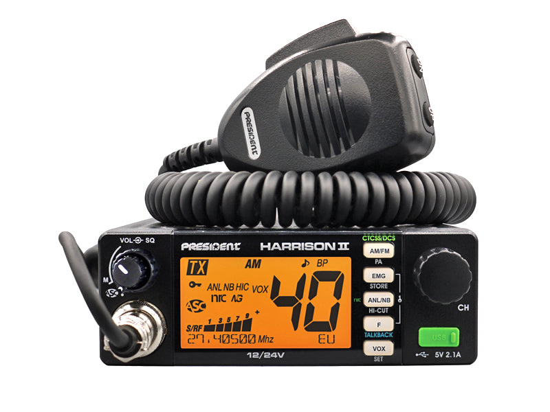 PRESIDENT Harrison II bilradio. professionell CB-radio, 40 kanaler AM/FM, Spänning: 12/24 V