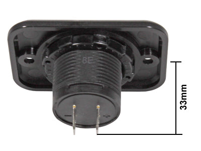 Voltmeter 6-33 V, Ø37 mm, LED display, mounting hole 29 mm, mounting panel 45×63 mm, screw distance 48 mm, connectors 2×6.3 mm