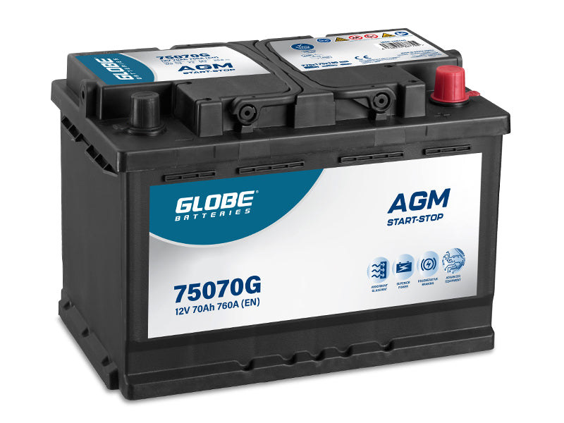 GLOBE AGM start-stop akumulators, 12 V, 70 Ah, 760 A, 278 × 175 × 190 mm