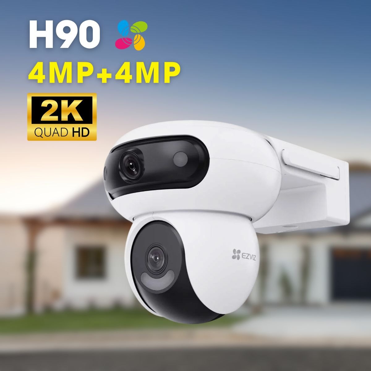 EZVIZ H90 Dual 2K (4MP+4MP) WIFI- 2,4GHz Ar 2 grozāmiem objektīviem Krāsaina nakts redzamība, cilvēka un automašīnu izsekošana, sirēna, divvirzienu audio