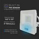 20W(1510Lm) LED floodlight with PIR sensor, V-TAC SAMSUNG, IP65, 5 years warranty, white, cable 1m, cold white light 6500K