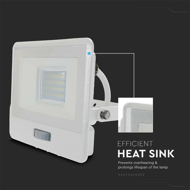 20W(1510Lm) LED floodlight with PIR sensor, V-TAC SAMSUNG, IP65, 5 years warranty, white, cable 1m, cold white light 6500K
