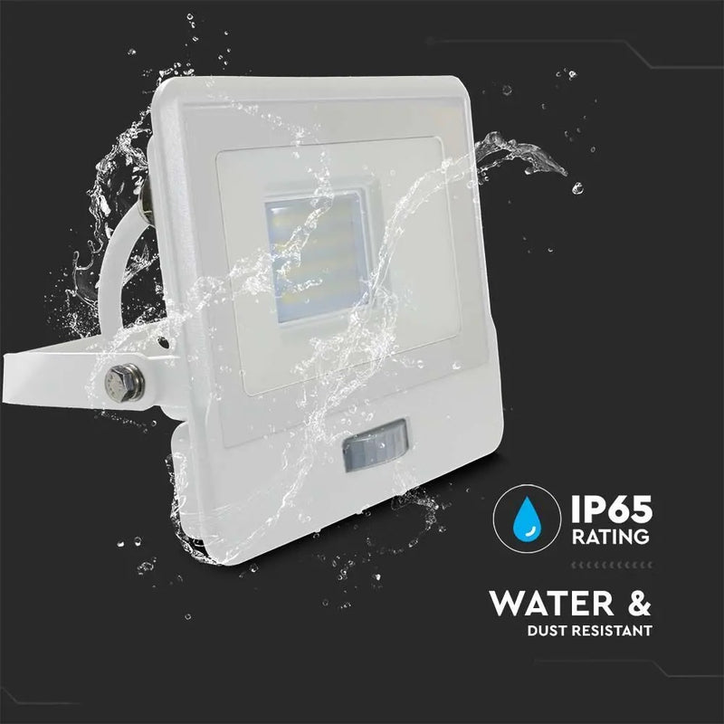 20W(1510Lm) LED floodlight with PIR sensor, V-TAC SAMSUNG, IP65, 5 years warranty, white, cable 1m, cold white light 6500K