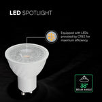 GU10 4.5W(345Lm) LED Spuldze, V-TAC, IP20, silti balta gaisma 3000K