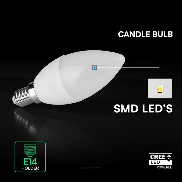 E14 6.5W(600Lm) LED  SMD-CREE Chip Spuldze, IP20, V-TAC, silti balta gaisma 3000K