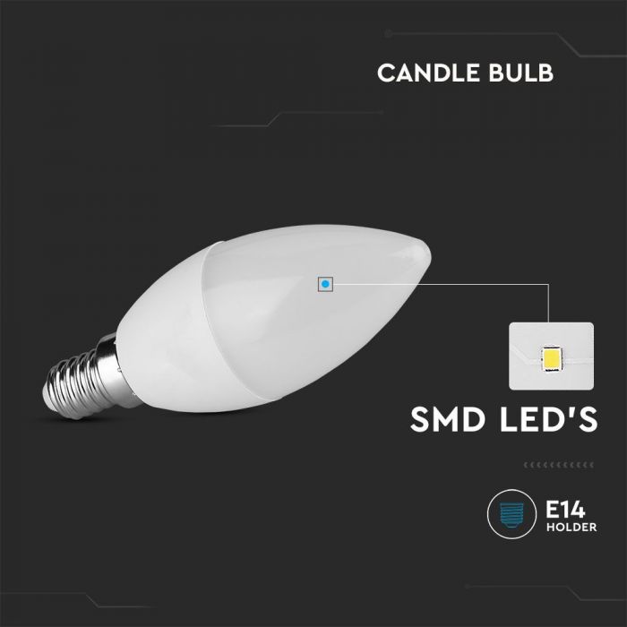 E14 6.5W(600Lm) LED Spuldze, V-TAC SAMSUNG, garantija 5 gadi, IP20, auksti balta gaisma 6500K