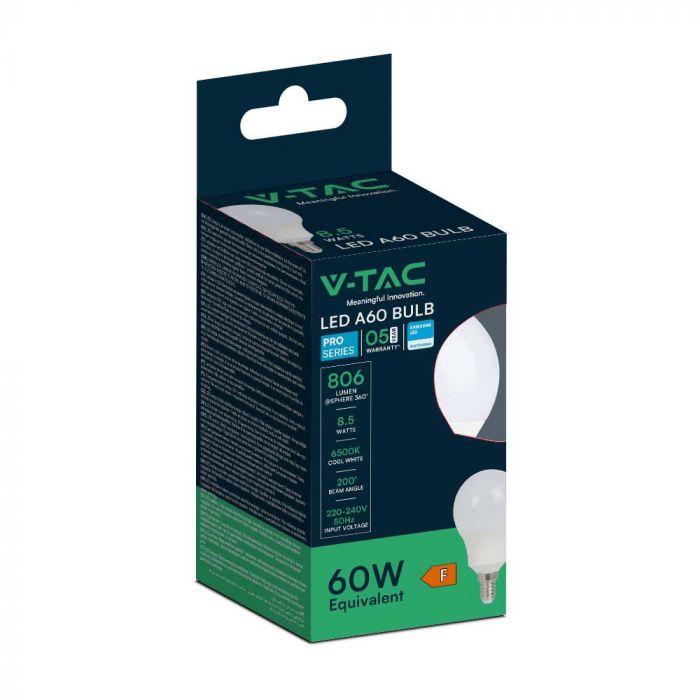 E14 8.5W(806Lm) LED Spuldze, V-TAC SAMSUNG, IP20, silti balta gaisma 3000K