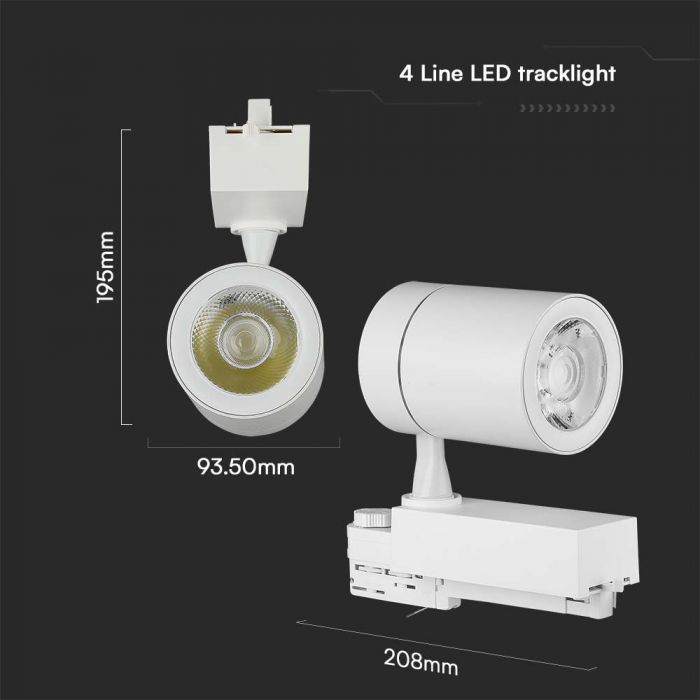 35W(3000Lm) LED armatur för strömskenor, V-TAC SAMSUNG, IP20, 5 års garanti, vit, varmvitt ljus 3000K