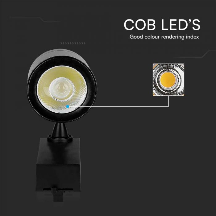 35W(3000Lm)  COB LED Sliežu gaismeklis, V-TAC, IP20, garantija 2 gadi, melns,  silti balta gaisma 3000K