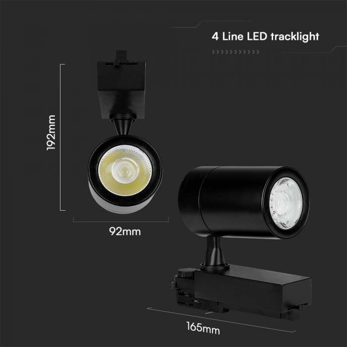 35W(3000Lm) COB LED Track light, V-TAC, IP20, warranty 2 years, black, cold white light 6000K