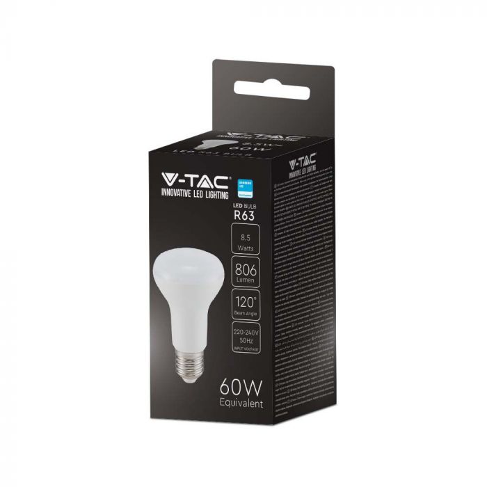 E27 8.5W(806Lm) LED-lambi, V-TAC SAMSUNG, IP20, R63, 5 aastat garantiid, 6500K jaheda valge valgus