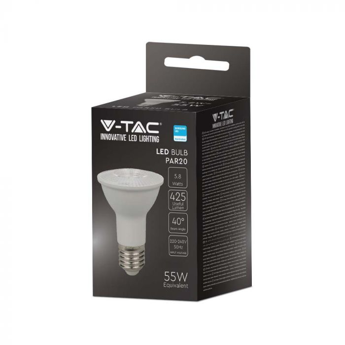E27 5,8W (425Lm) LED-lampa, V-TAC SAMSUNG, IP20, 5 års garanti, varmvitt ljus 3000K