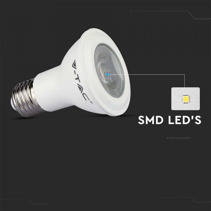E27 5.8W(425Lm) LED Spuldze, V-TAC SAMSUNG, IP20, garantija 5 gadi, silti balta gaisma 3000K