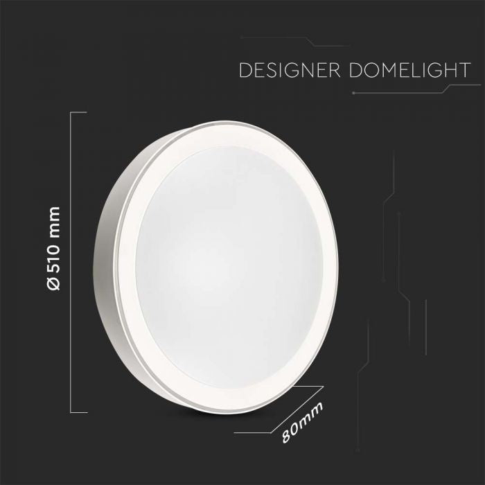60W(6000Lm) LED V-TAC design rund kupolarmatur med fjärrkontroll, IP20, vit, dimbar, 3/1