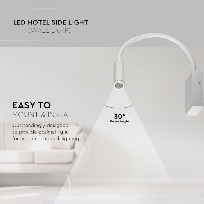 3W(180Lm) LED wall light, IP20, V-TAC, white, warm white light 3000K