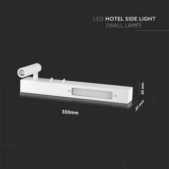 3W+6W(680Lm) LED-hotellarmatur, IP20, V-TAC, vit, varmvit 3000K
