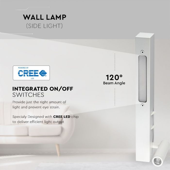 3W+6W(680Lm) LED-hotellarmatur, IP20, V-TAC, vit, varmvit 3000K