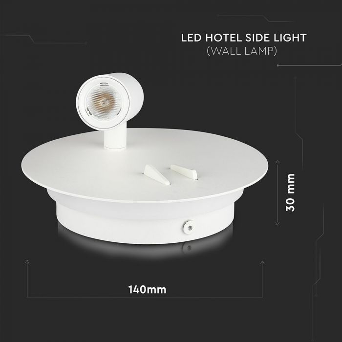 3W+6W(680Lm) LED viesnīcu gaismeklis, IP20, V-TAC, balts, silti balta gaisma 3000K