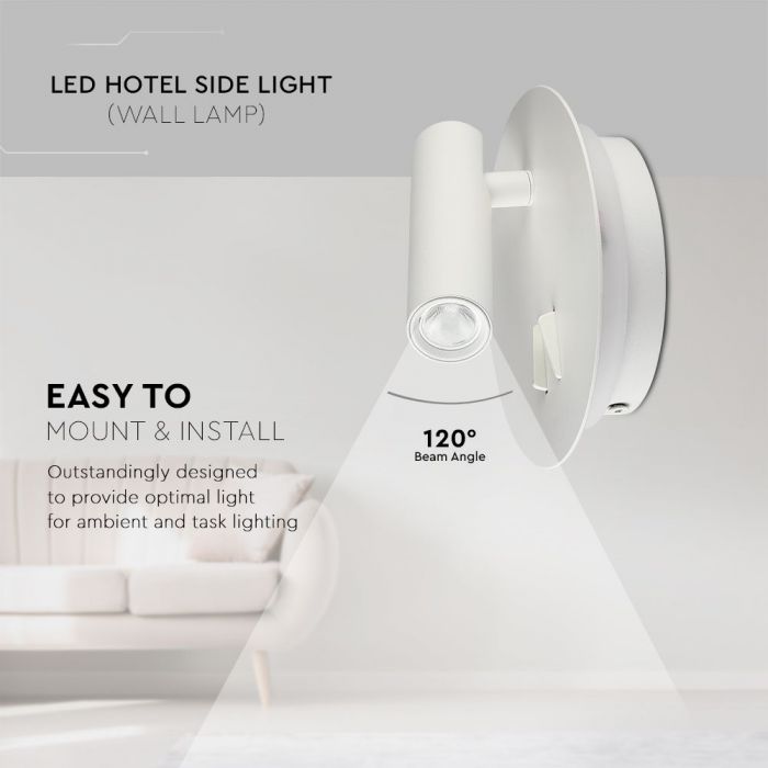 Светодиодный светильник для гостиниц 3W+6W(680Lm), IP20, V-TAC, белый, теплый белый 3000K