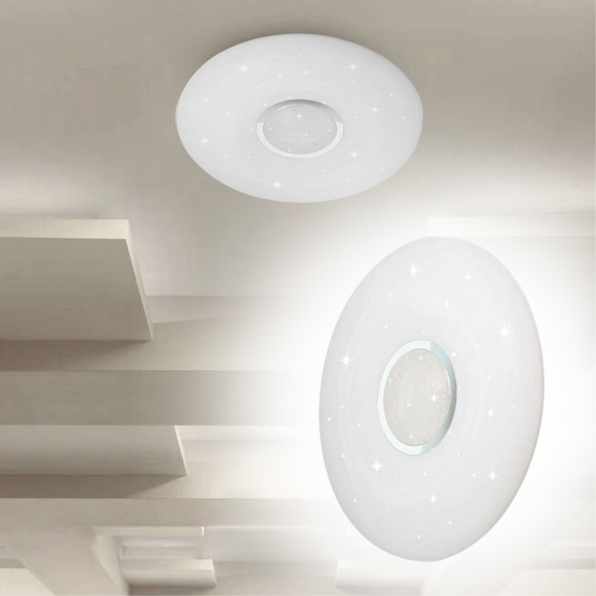 60W(6000Lm) LED V-TAC design rund kupolarmatur med fjärrkontroll, IP20, vit, dimbar, 3/1