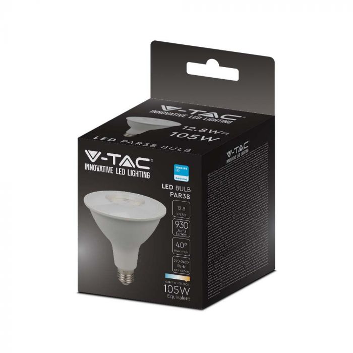 E27 12.8W(930Lm) LED Spuldze, V-TAC SAMSUNG, PAR38, IP20, garantija 5 gadi, silti balta gaisma 3000K