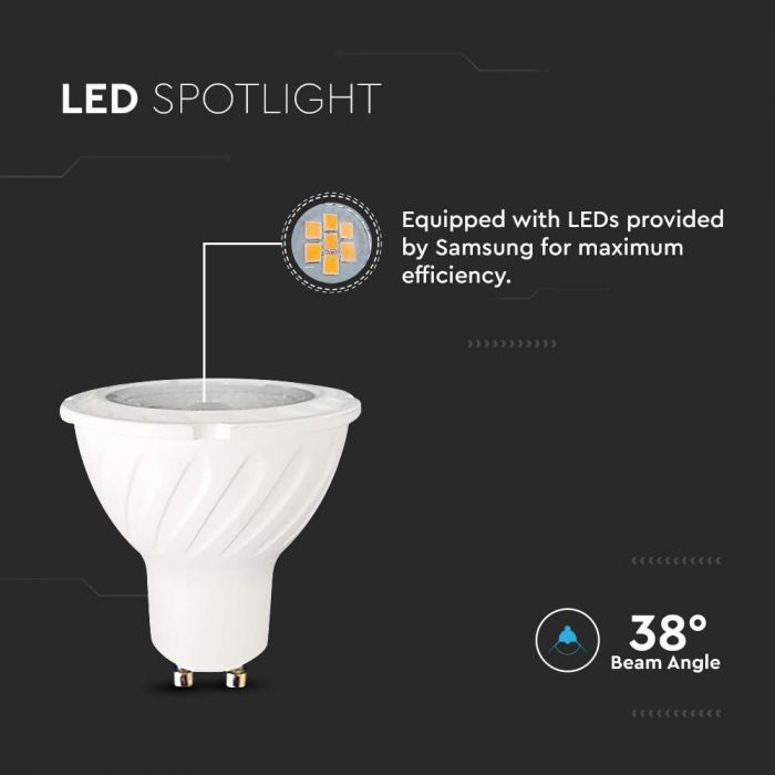 GU10 6W(445Lm) LED Spuldze, V-TAC SAMSUNG, IP20, silti balta gaisma 3000K