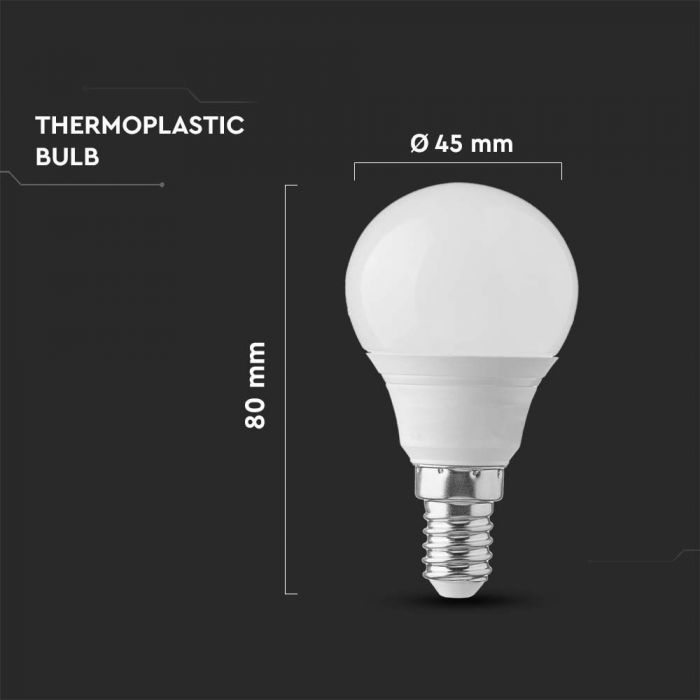 E14 4.5W(470Lm) LED Spuldze, V-TAC SAMSUNG, P45, IP20, auksti balta gaisma 6500K