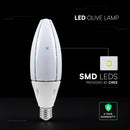 60W(6500Lm) LED olīvas formas spuldze, V-TAC VT-260, SMD-CREE, 108Lm/W, IP20, balta, E40, 102x320mm, 300°, 6 gadu garantija, auksti balta gaisma 6500K