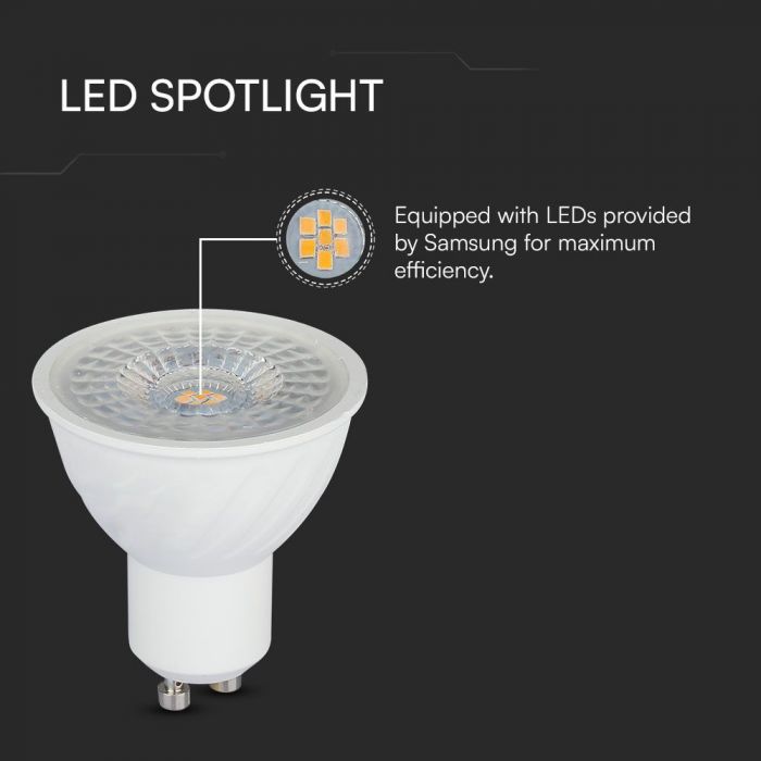 GU10 6W (445Lm) LED-lampa, V-TAC SAMSUNG, IP20, 5 års garanti, 6500K kallvitt ljus