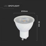 GU10 6W(445Lm) LED Spuldze, V-TAC, IP20, dimmējama, silti balta gaisma 3000K