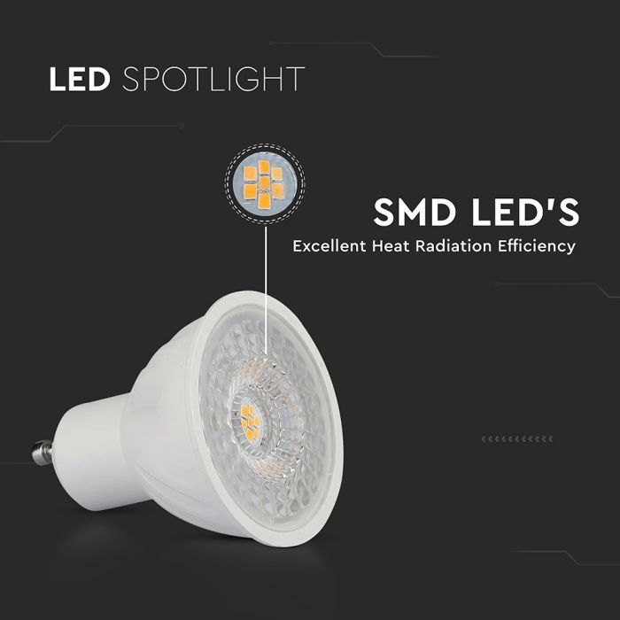 GU10 6W(445Lm) LED Spuldze, V-TAC, IP20, dimmējama, silti balta gaisma 3000K