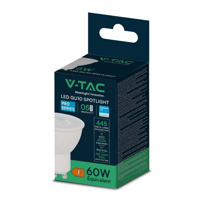 GU10 6W(445Lm) LED Spuldze, V-TAC SAMSUNG, garantija 5 gadi, IP20, neitrāli balta gaisma 4000K