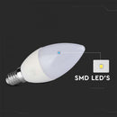 E14 5,5W(470Lm) LED-lampa, ljusformad, V-TAC SAMSUNG, IP20, dimbar, varmvitt ljus 3000K